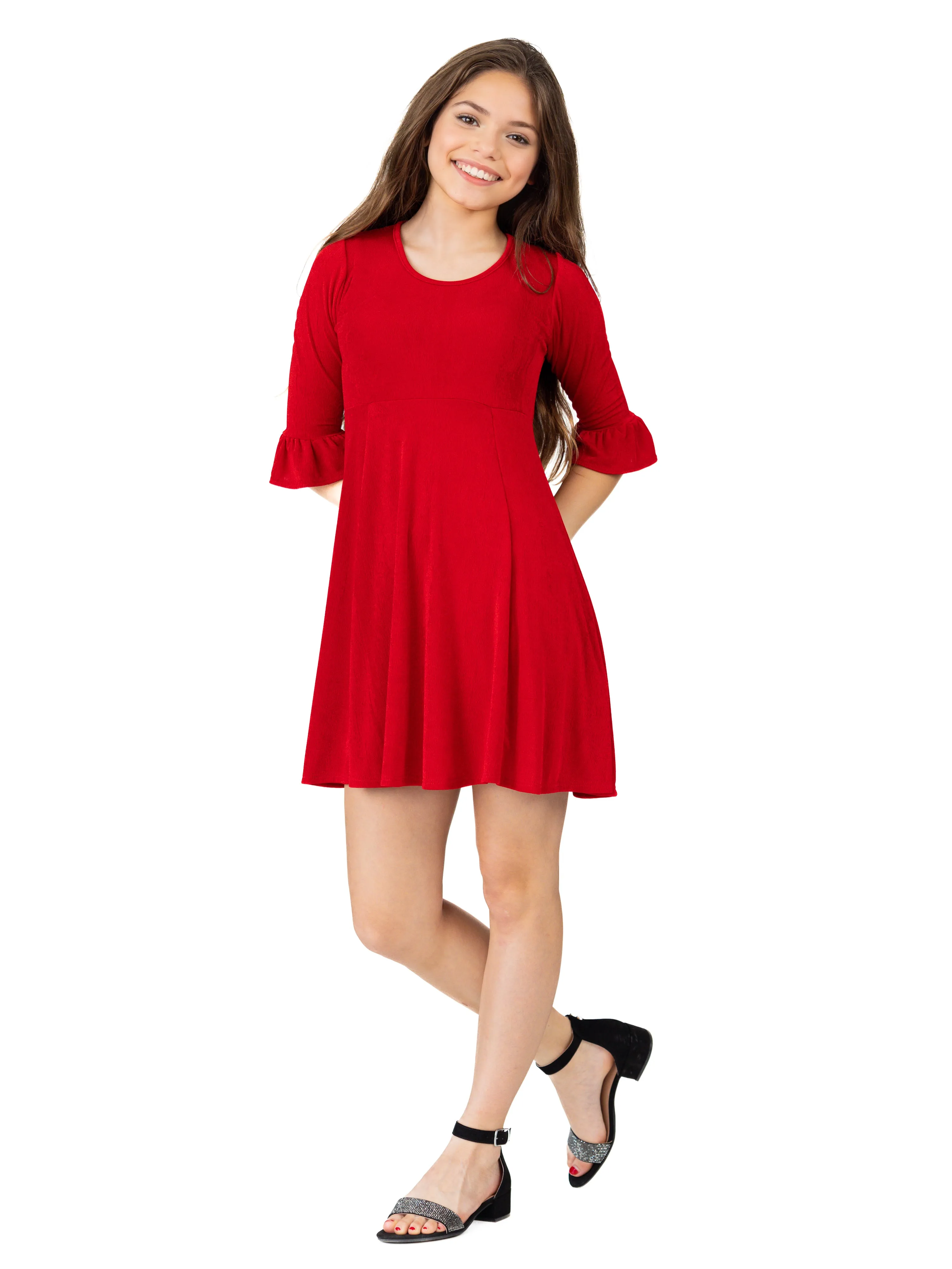 24seven Comfort Apparel Girls Elbow Length Sleeve Fit and Flare Party Dress