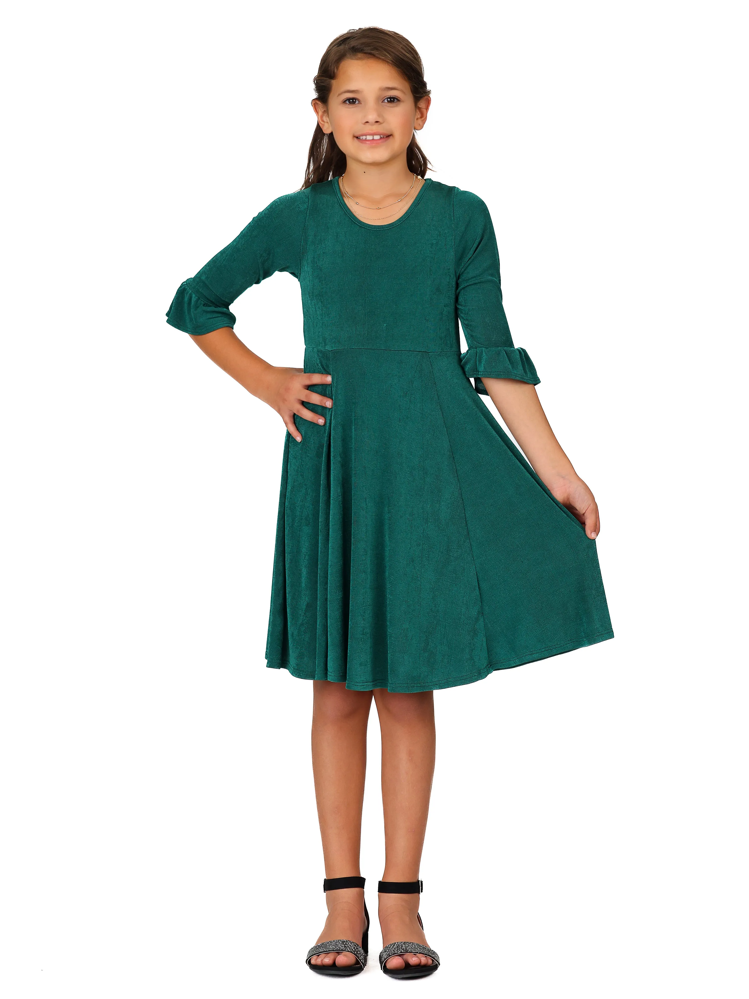 24seven Comfort Apparel Girls Elbow Length Sleeve Fit and Flare Party Dress