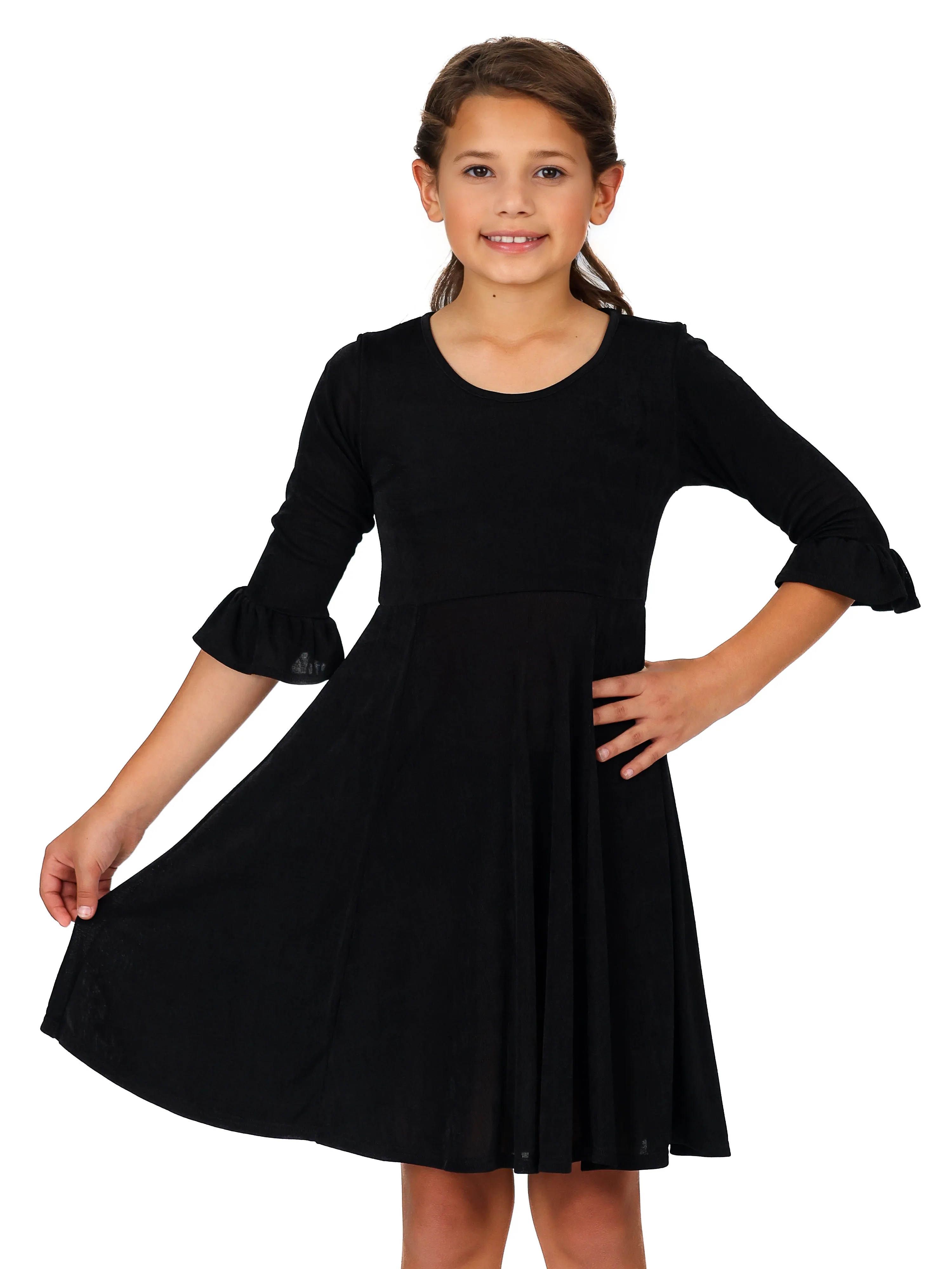 24seven Comfort Apparel Girls Elbow Length Sleeve Fit and Flare Party Dress