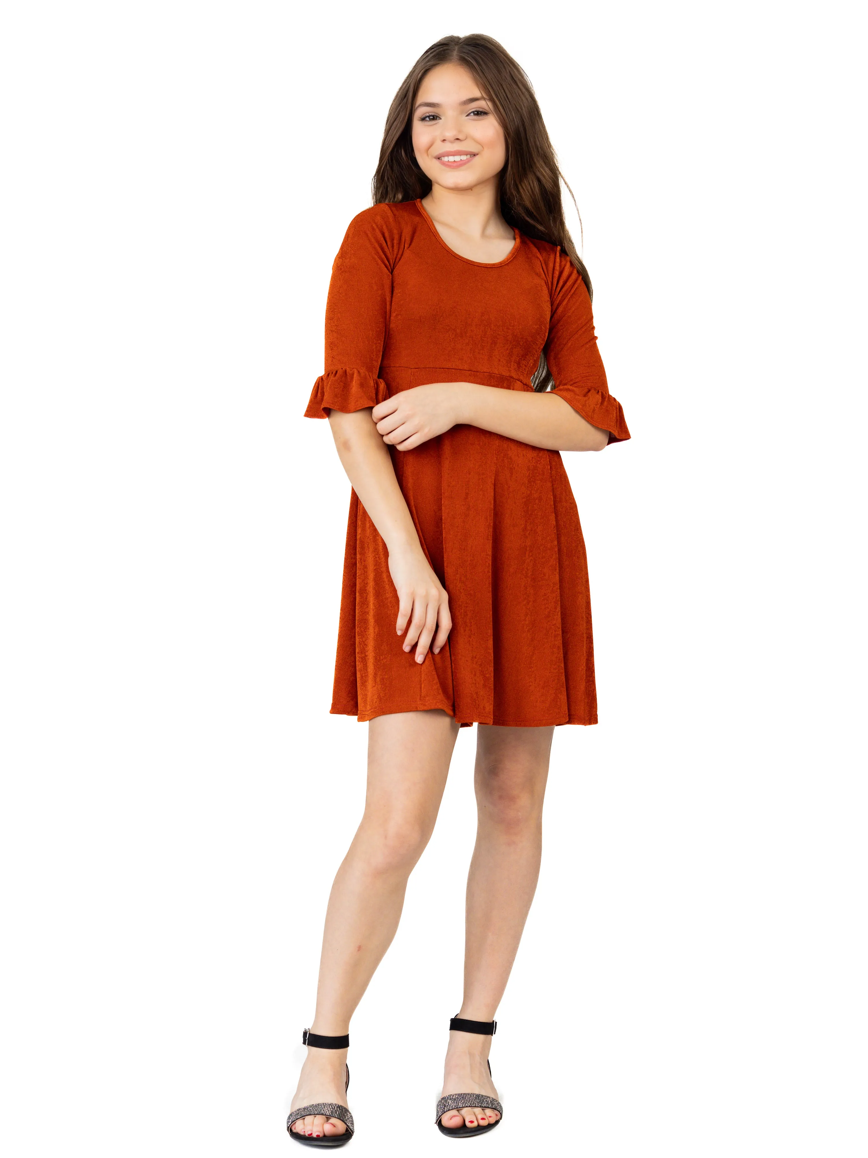 24seven Comfort Apparel Girls Elbow Length Sleeve Fit and Flare Party Dress