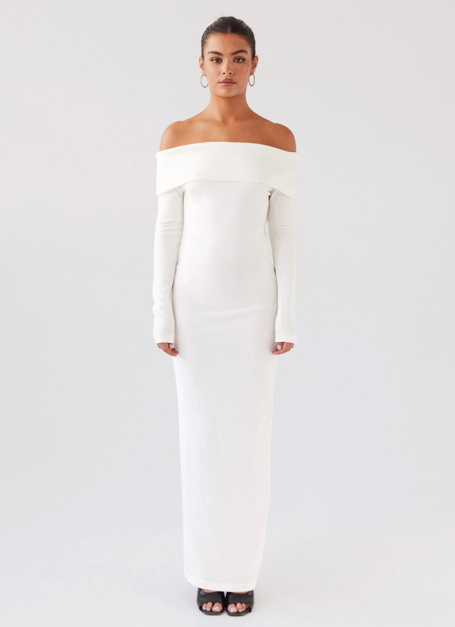 Alexandra Off Shoulder Knit Maxi Dress - Ivory