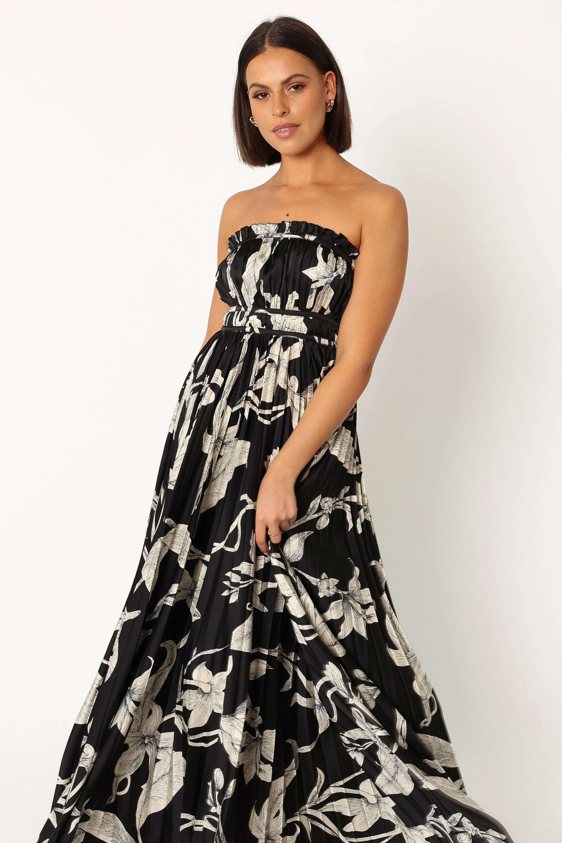 Angelique Strapless Maxi Dress - Black Floral