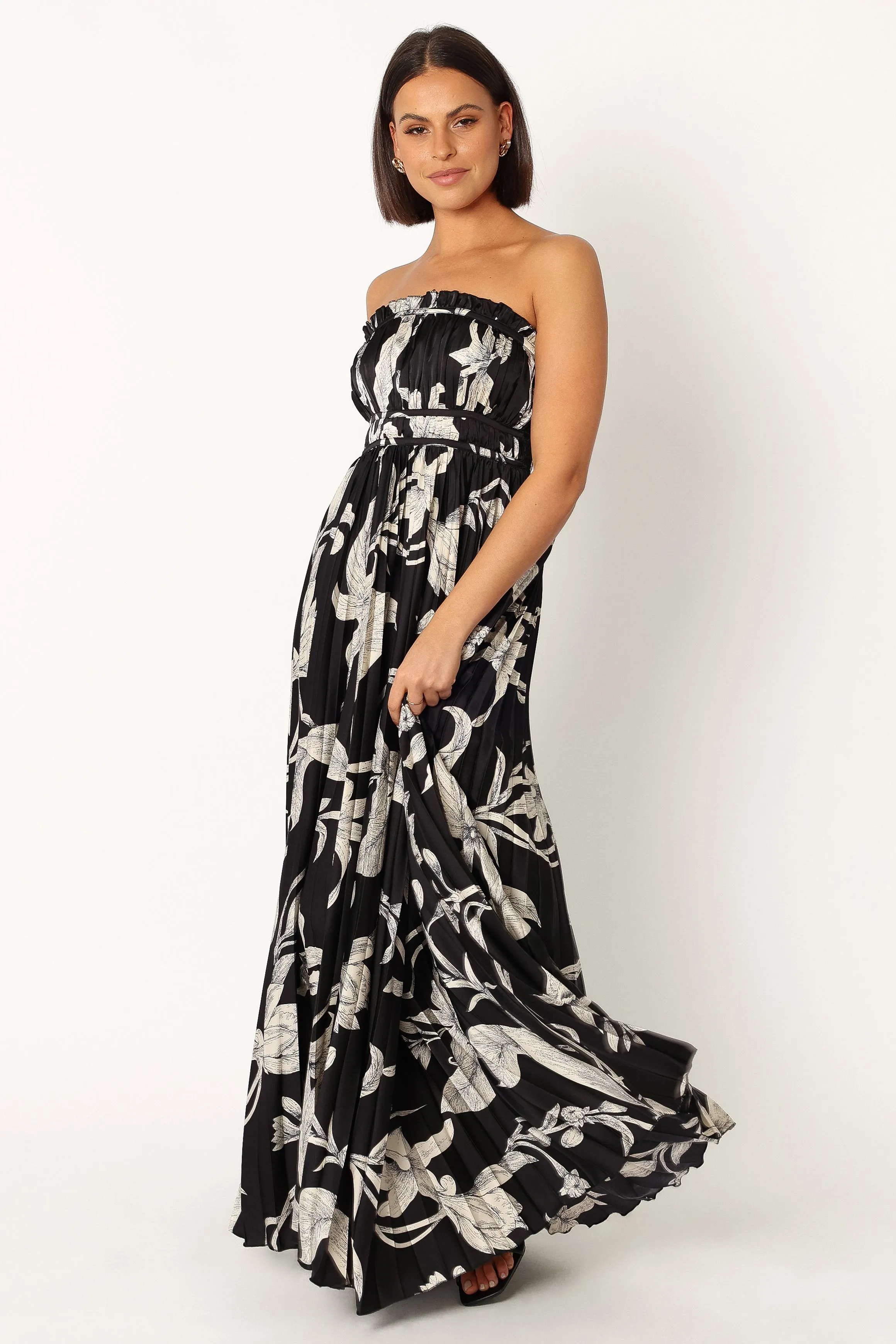 Angelique Strapless Maxi Dress - Black Floral