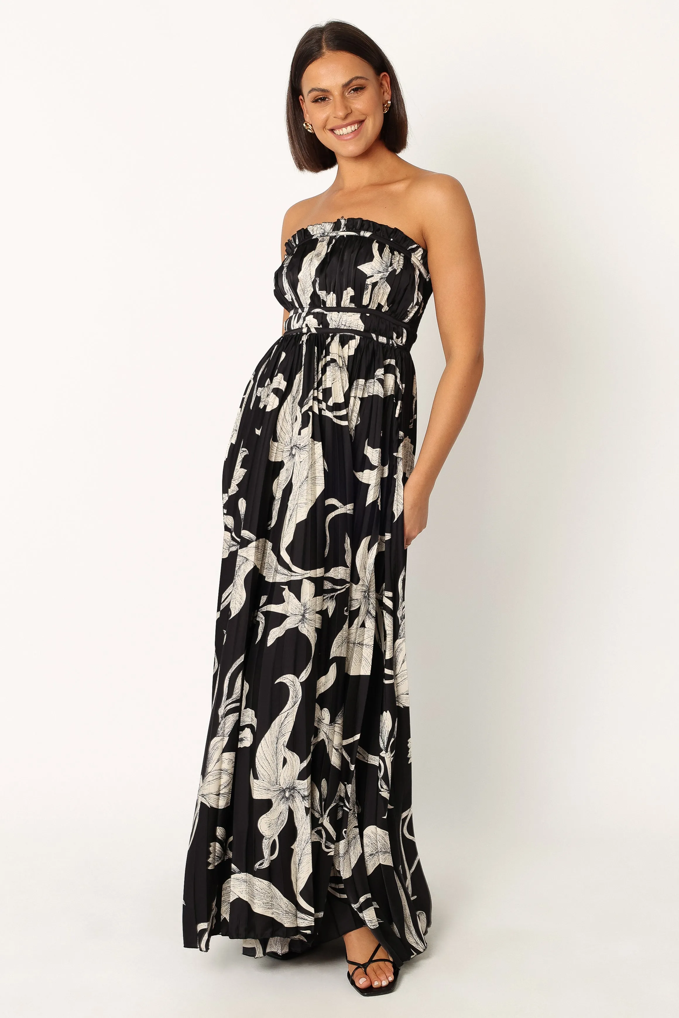 Angelique Strapless Maxi Dress - Black Floral