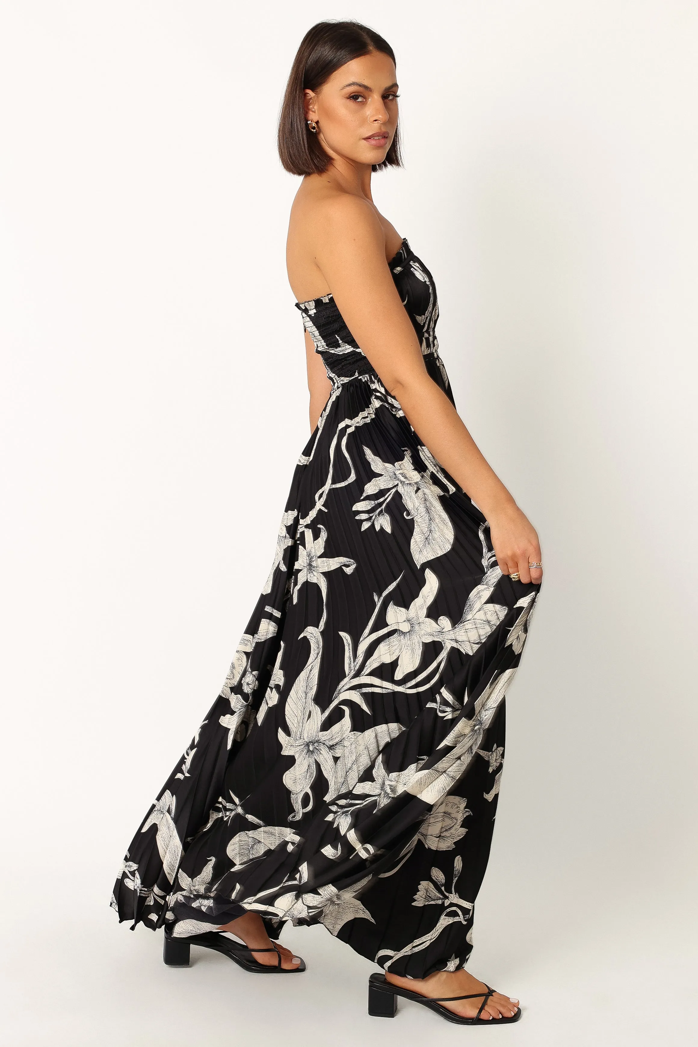 Angelique Strapless Maxi Dress - Black Floral