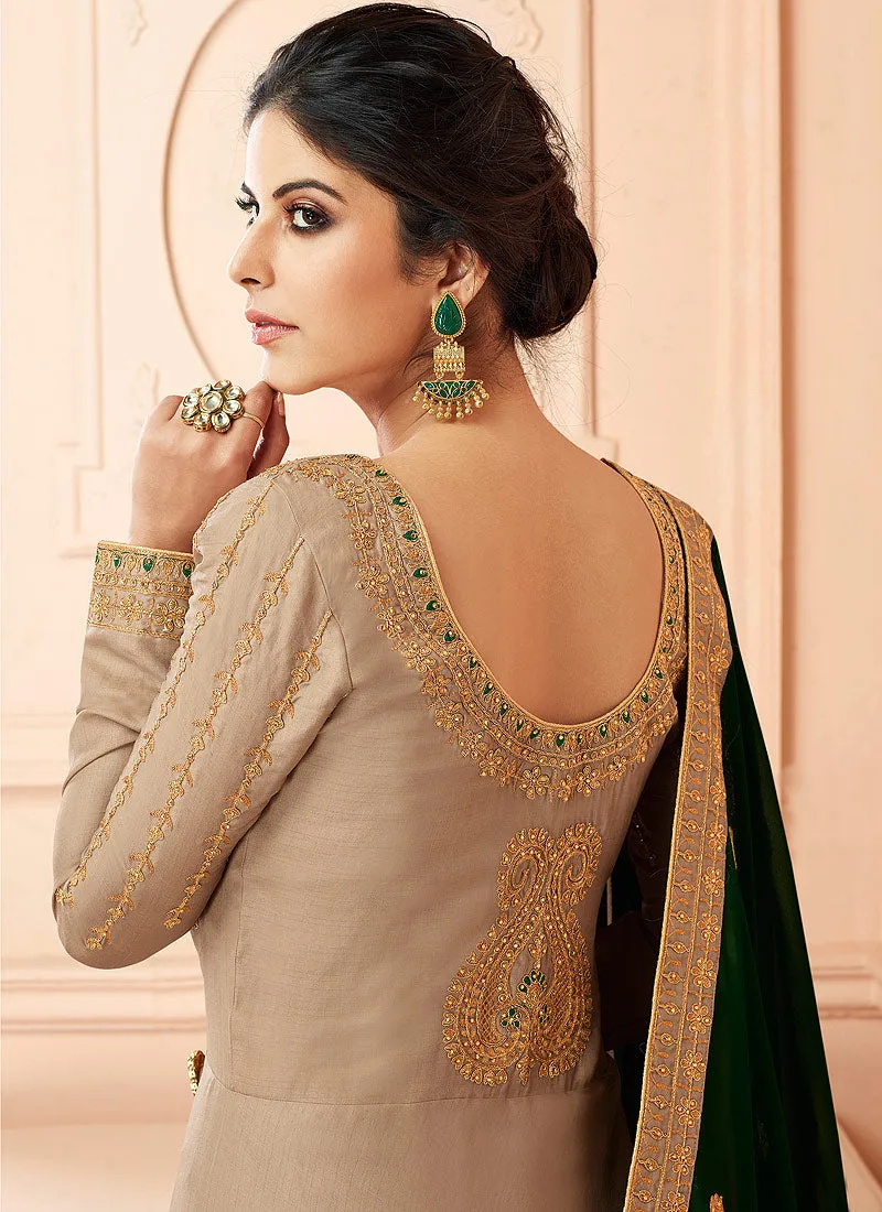 Beige And Green Traditional Anarkali Suit