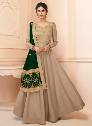 Beige And Green Traditional Anarkali Suit