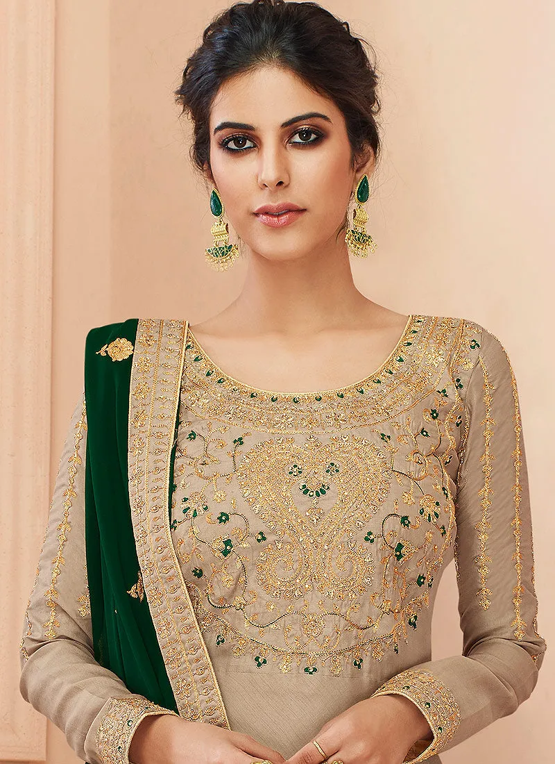 Beige And Green Traditional Anarkali Suit