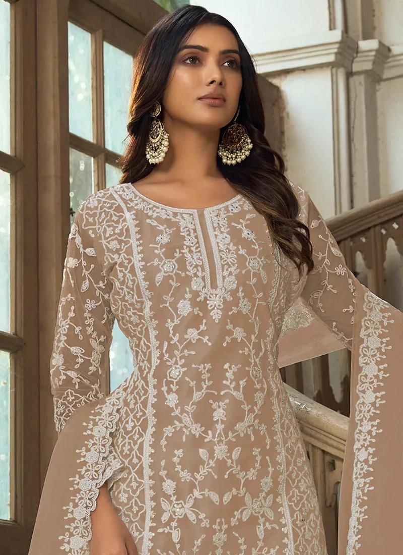 Beige Embroidery Pakistani Pant Style Suit