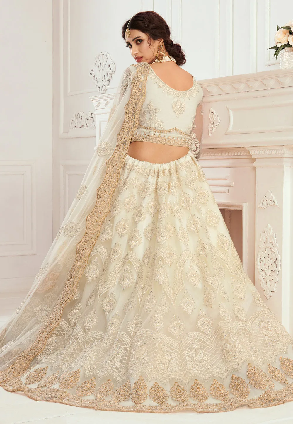 Beige Golden Wedding Lehenga Choli