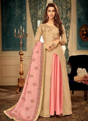 Beige Multi Embroidered Gown