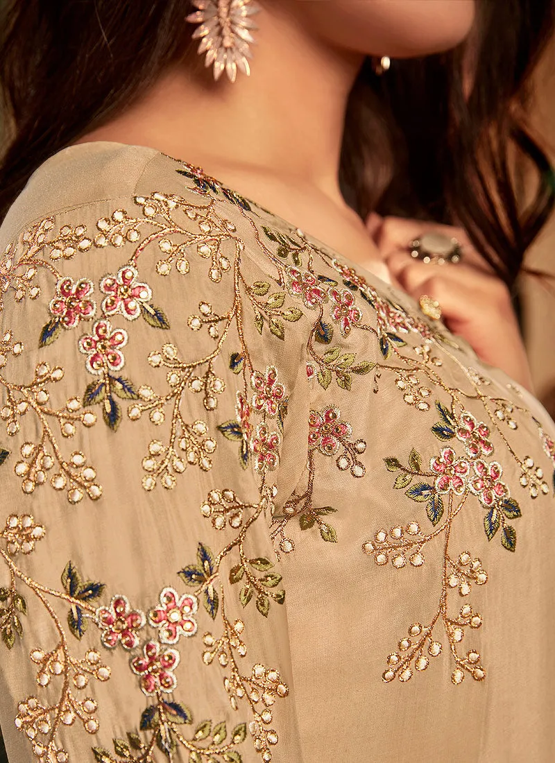 Beige Multi Embroidered Gown