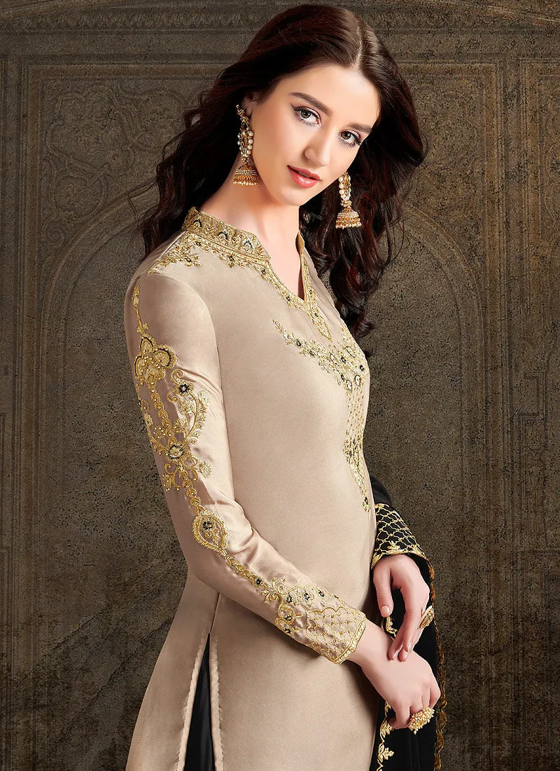 Black And Beige Designer Sharara Suit