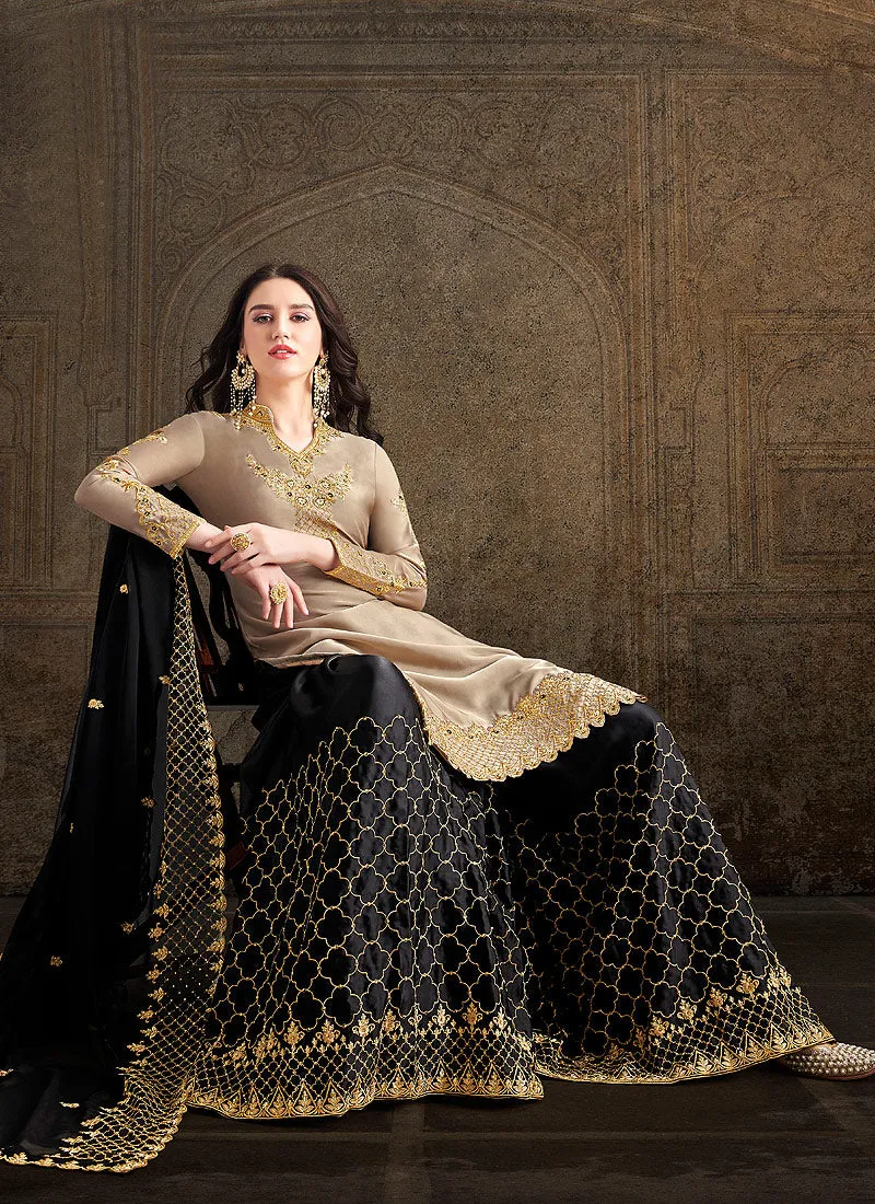 Black And Beige Designer Sharara Suit