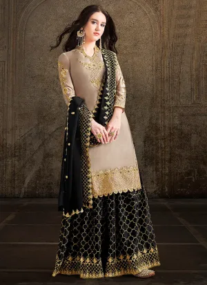 Black And Beige Designer Sharara Suit