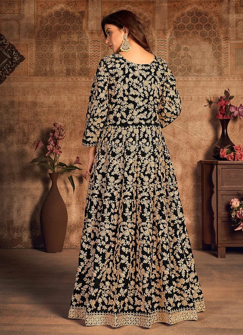 Black And Grey Zari Embellished Wedding Anarkali Suit