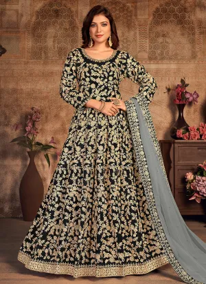 Black And Grey Zari Embellished Wedding Anarkali Suit