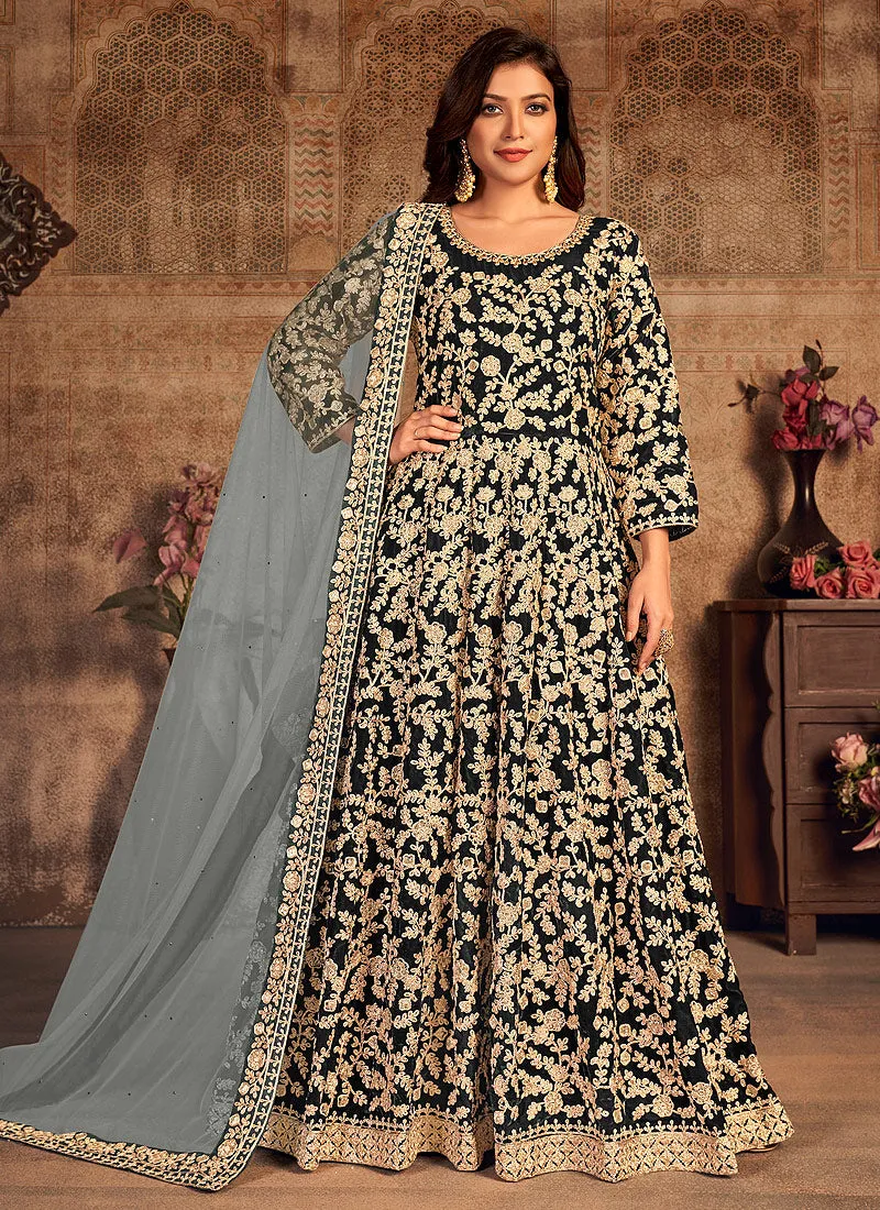 Black And Grey Zari Embellished Wedding Anarkali Suit