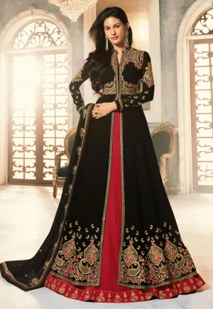 Black And Red Embroidered Anarkali Lehenga Suit