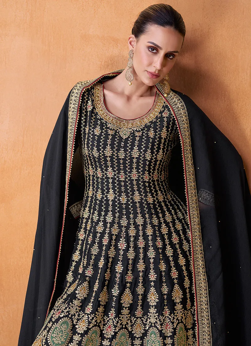 Black Designer Embroidery Wedding Gharara Suit