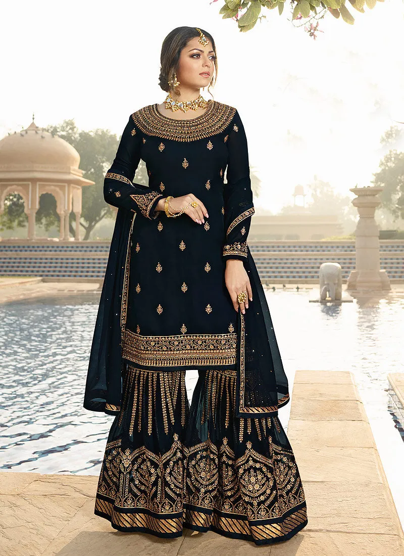 Black Ethic Embroidered Pakistani Gharara Suit