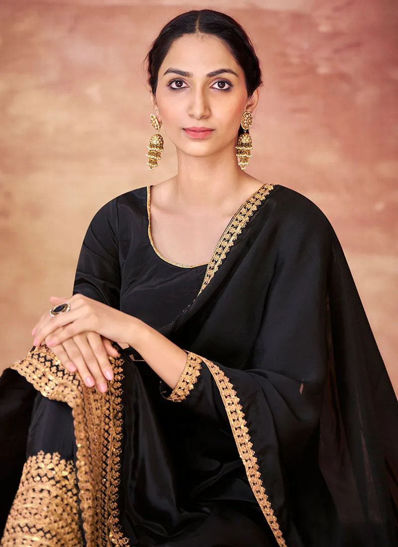 Black Golden Traditional Embroidery Anarkali Pant Suit