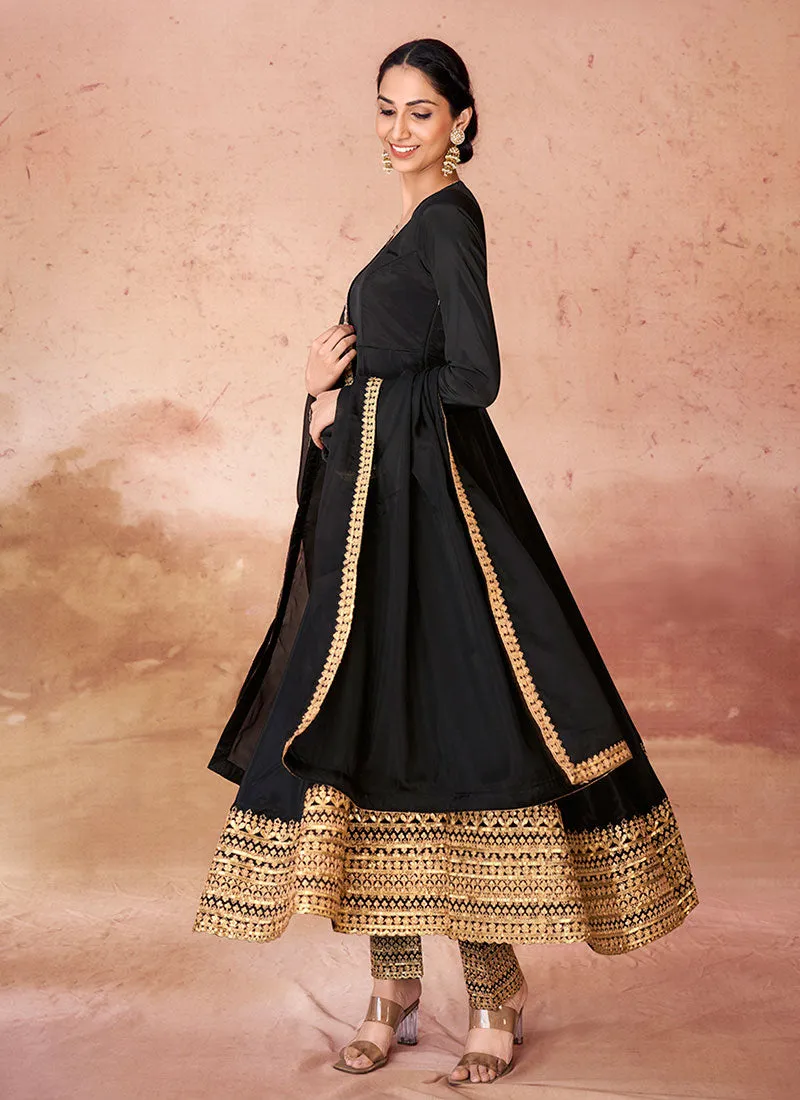 Black Golden Traditional Embroidery Anarkali Pant Suit