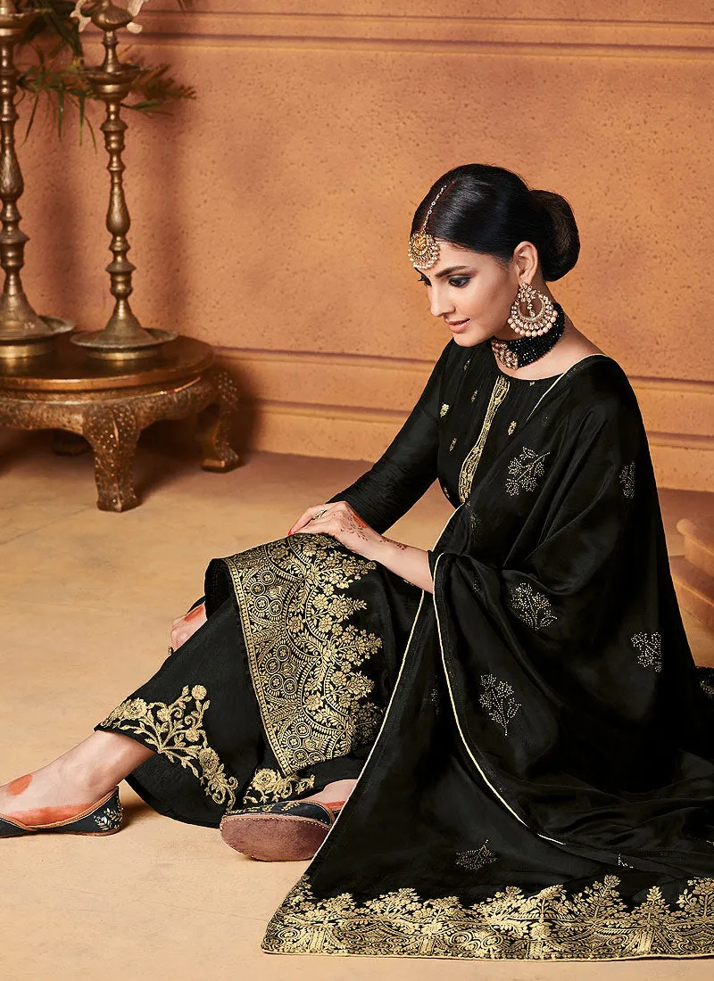 Black Zari Embroidered Palazzo Suit