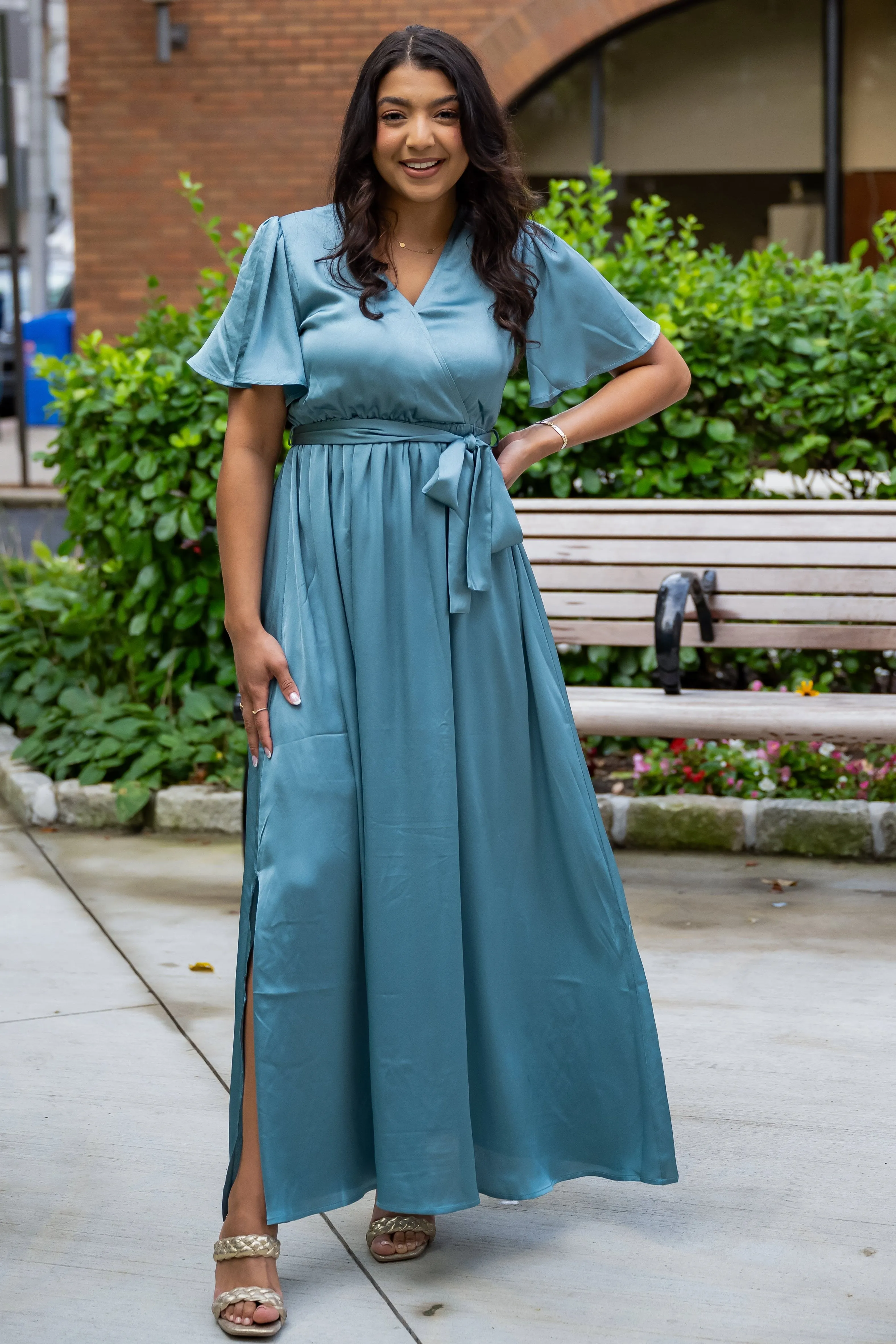 Blake Satin Blue Maxi Dress