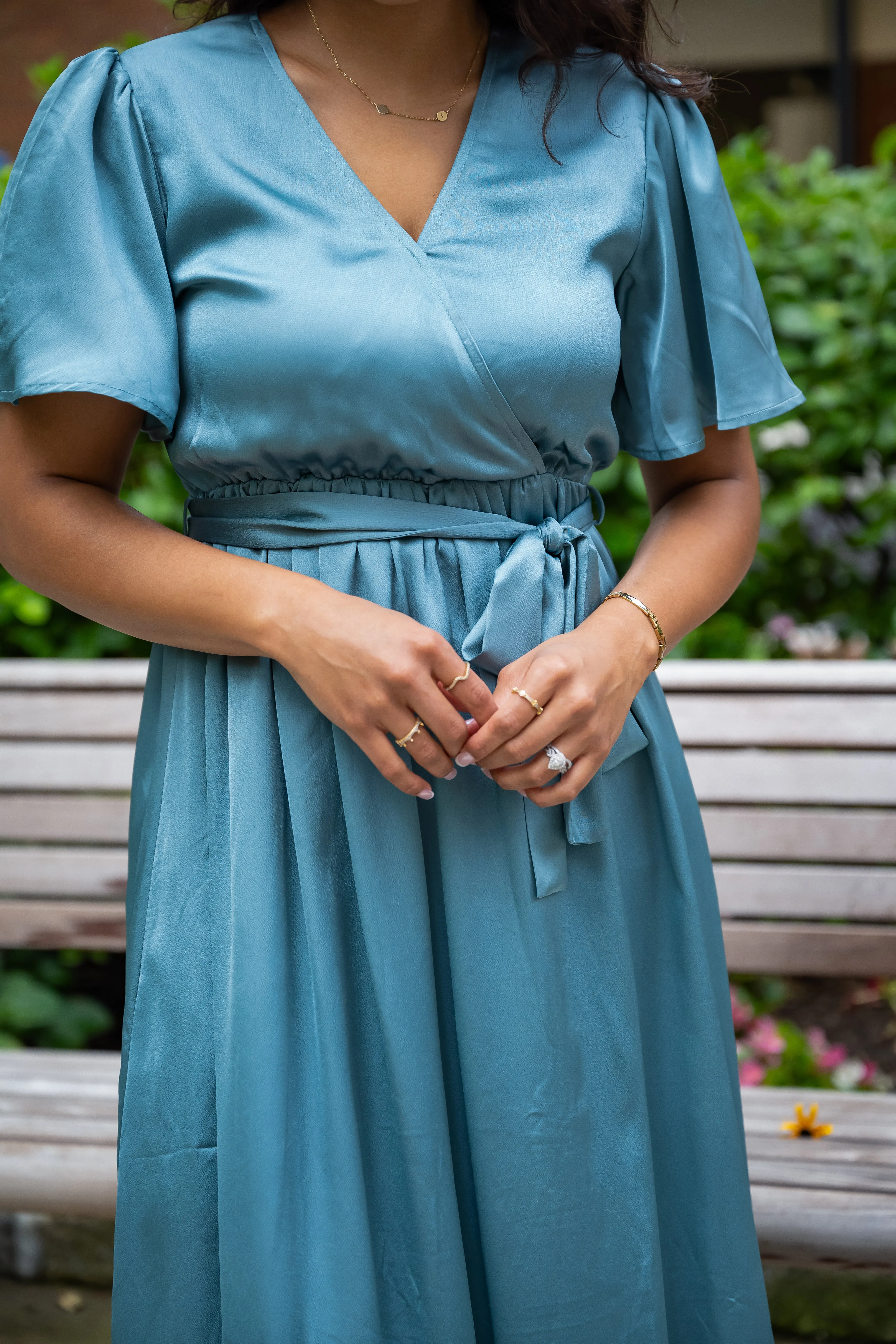 Blake Satin Blue Maxi Dress