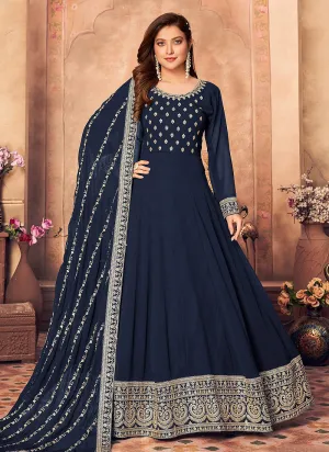 Blue Embroidered Anarkali Suit