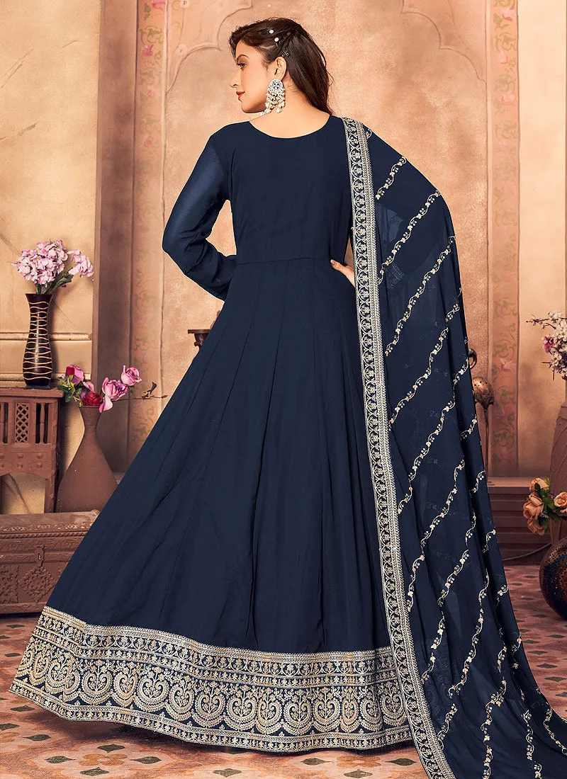 Blue Embroidered Anarkali Suit