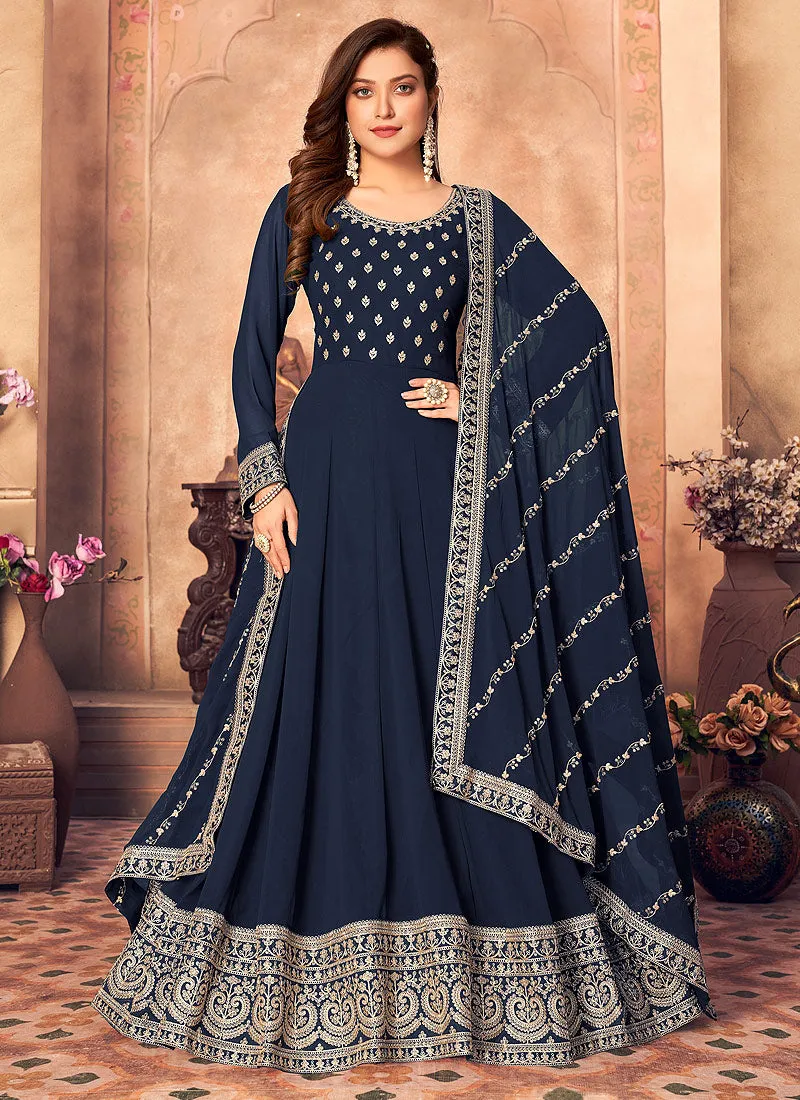 Blue Embroidered Anarkali Suit