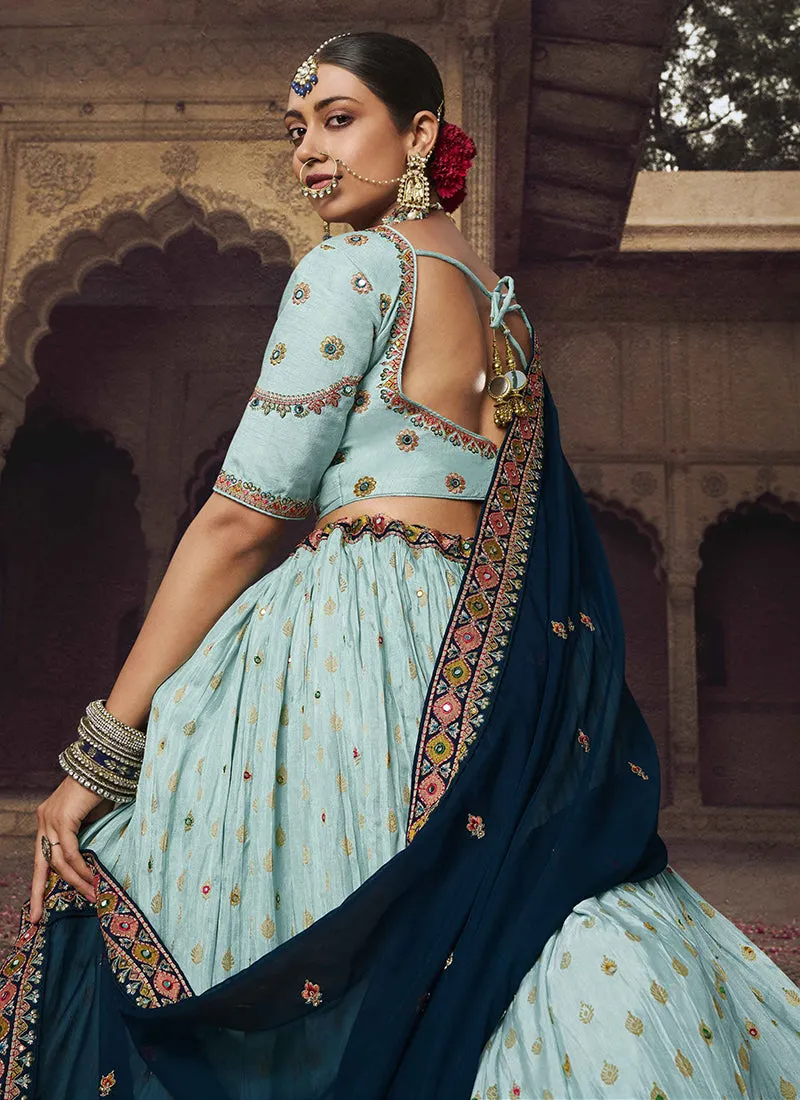 Blue Turquoise Embroidery Viscose Lehenga Choli