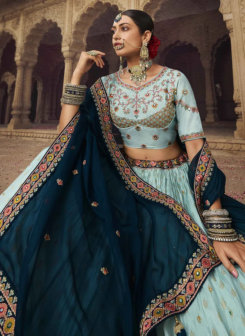 Blue Turquoise Embroidery Viscose Lehenga Choli