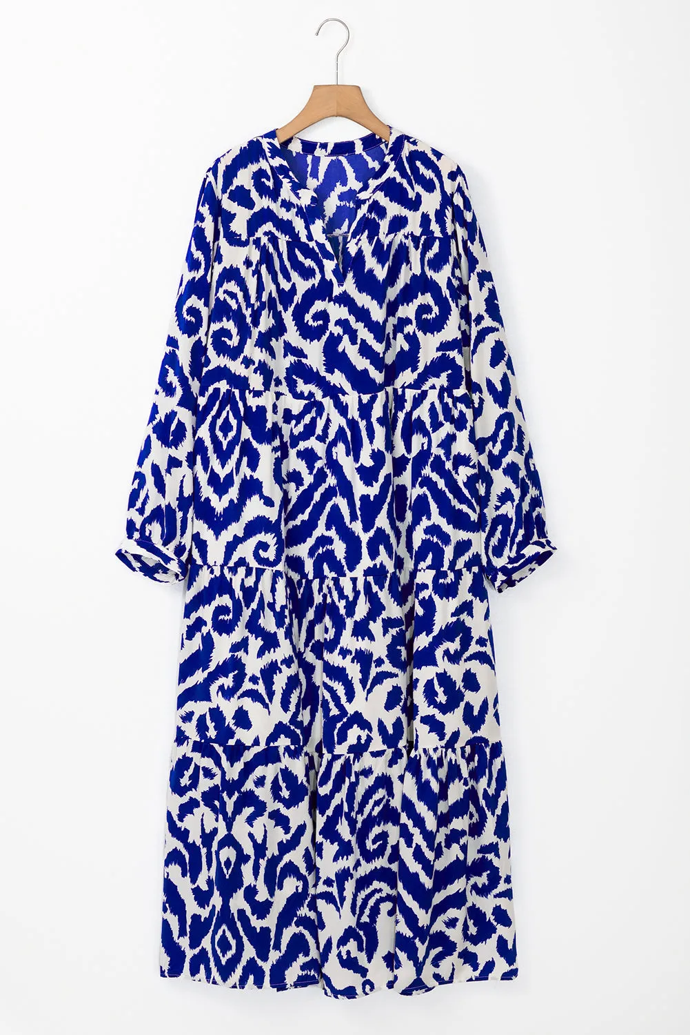 Blue Western Abstract Geometric Printed Maxi Dress