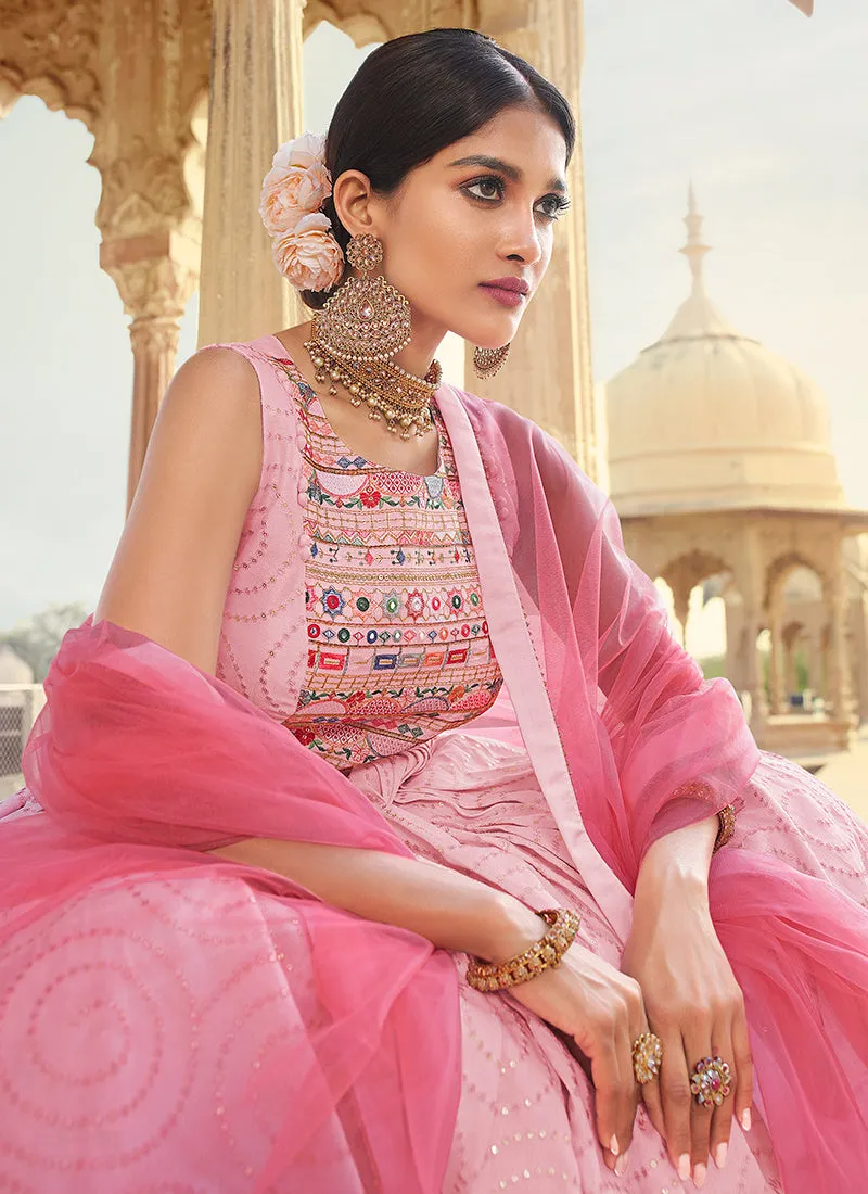 Blush Pink Multi Embroidery Festive Anarkali Gown