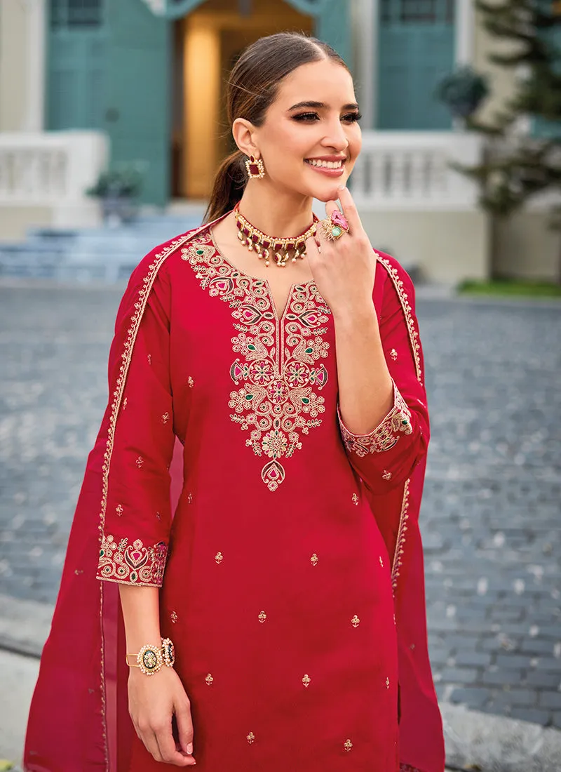 Bridal Red Handwork Embroidery Sharara Palazzo Suit