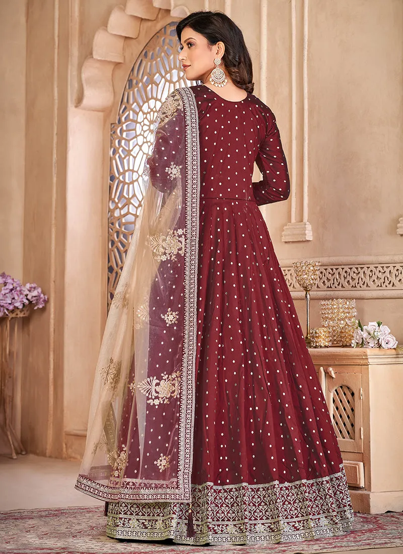 Bridal Red Handwork Embroidery Silk Anarkali Suit