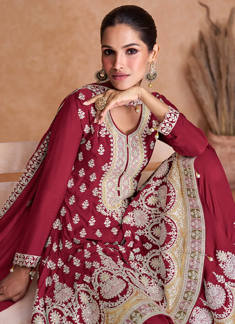 Bridal Red Multi Embroidery Wedding Gharara Style Suit