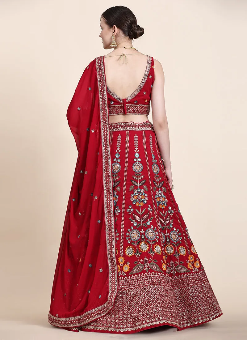 Bridal Red Multi Thread Embroidery Wedding Lehenga Choli