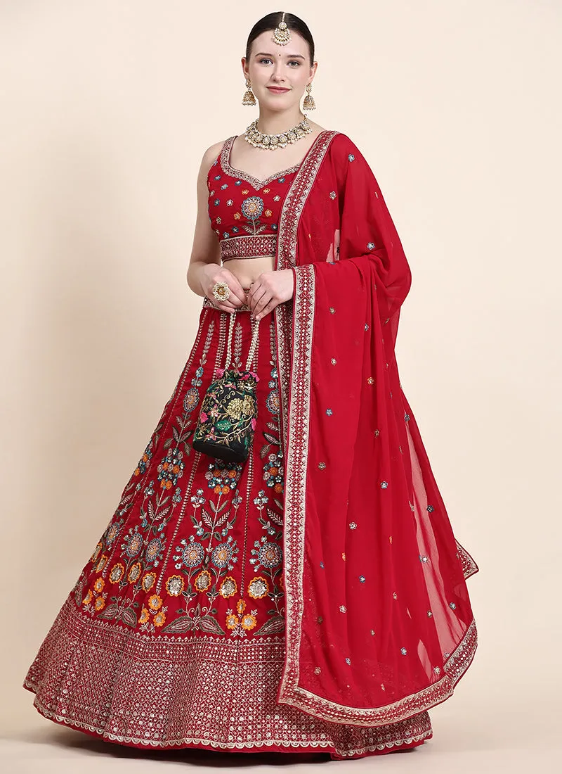 Bridal Red Multi Thread Embroidery Wedding Lehenga Choli