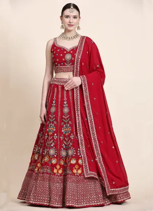 Bridal Red Multi Thread Embroidery Wedding Lehenga Choli