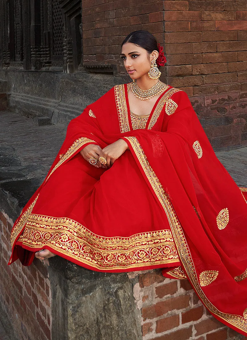 Bridal Red Zari Embroidered Anarkali Suit