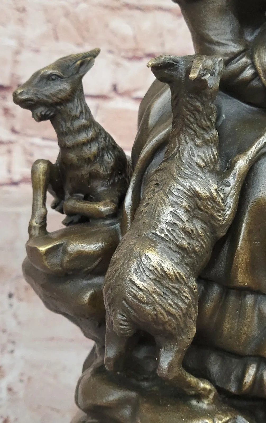 Bronze Sculpture of Victorian Woman Farmer with Goats Signed Hand Made Vintage Artwork