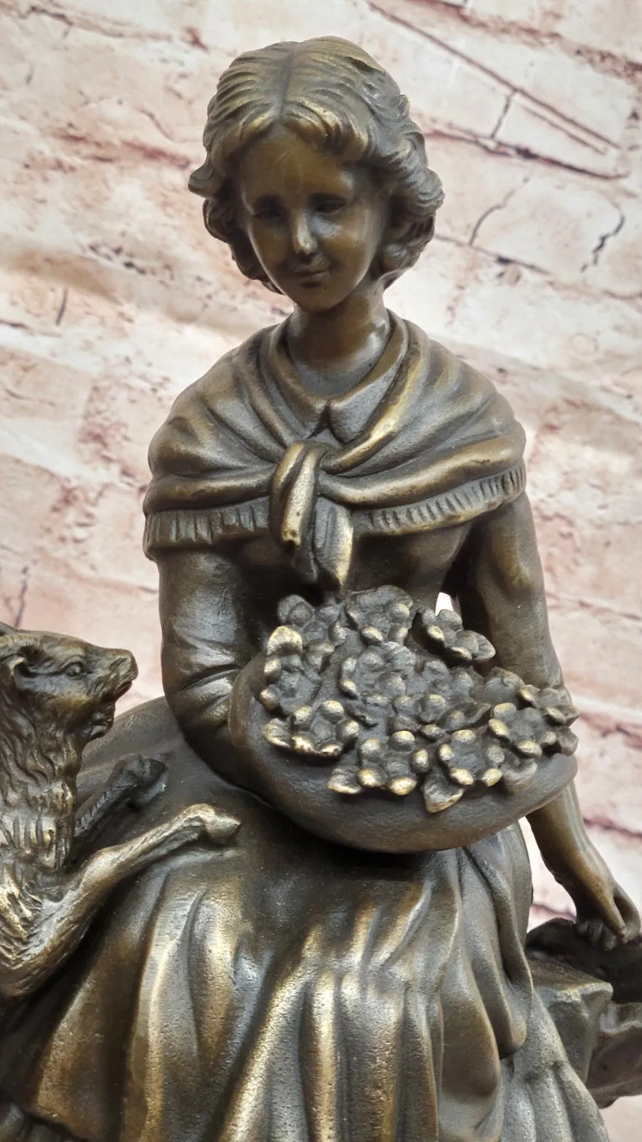 Bronze Sculpture of Victorian Woman Farmer with Goats Signed Hand Made Vintage Artwork