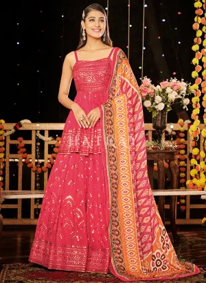 Cherry Red Sequence Embroidery Peplum Lehenga Choli