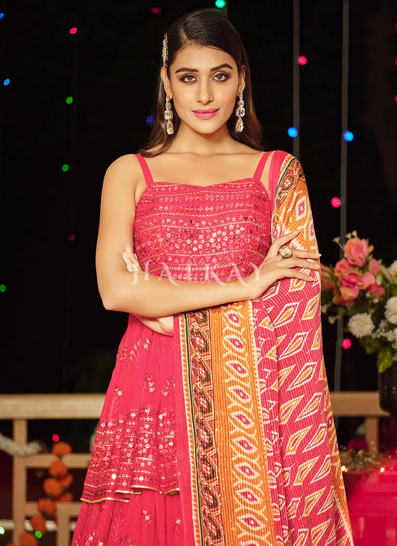 Cherry Red Sequence Embroidery Peplum Lehenga Choli