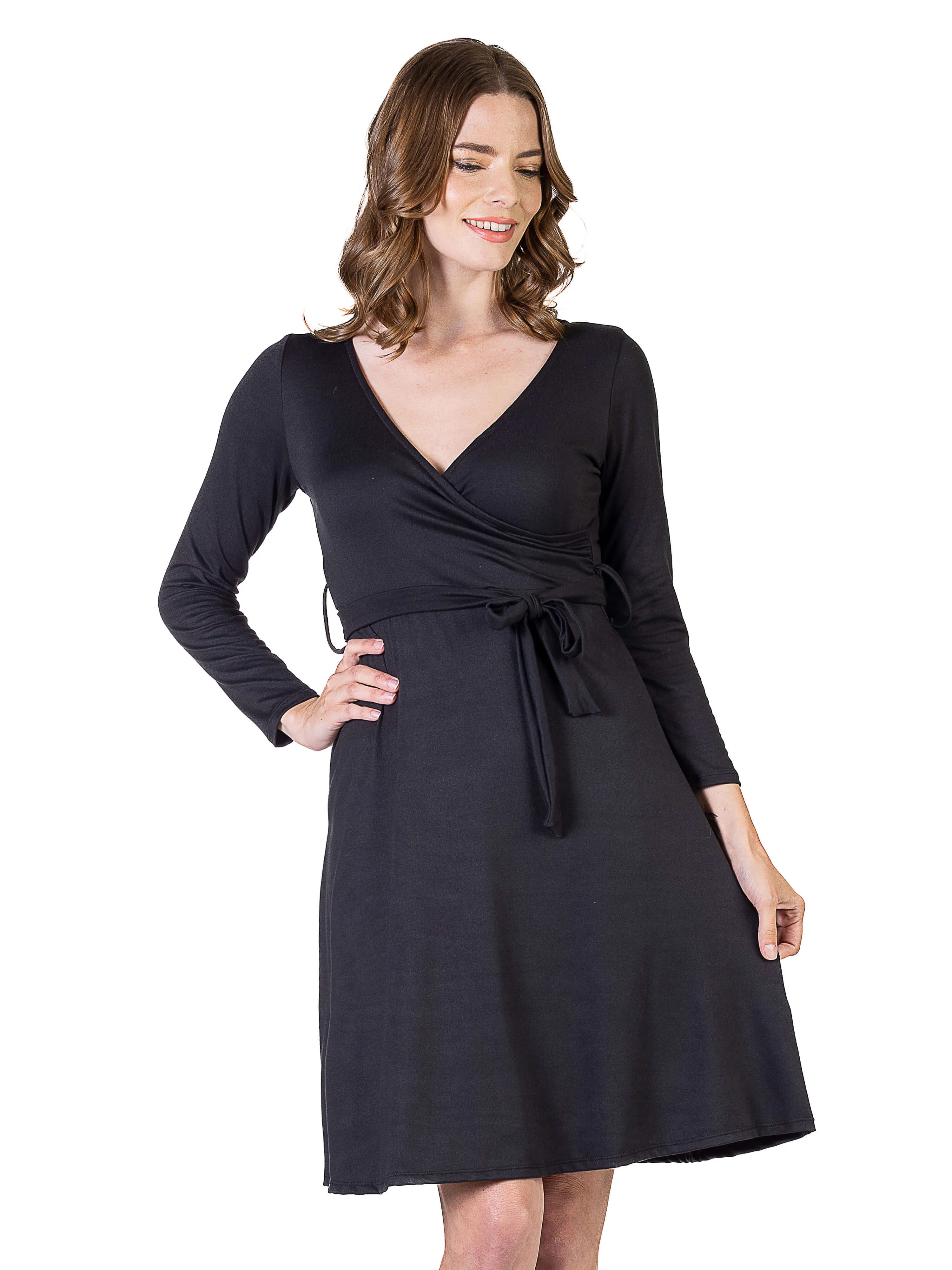 Chic V-Neck Long Sleeve Belted Dress