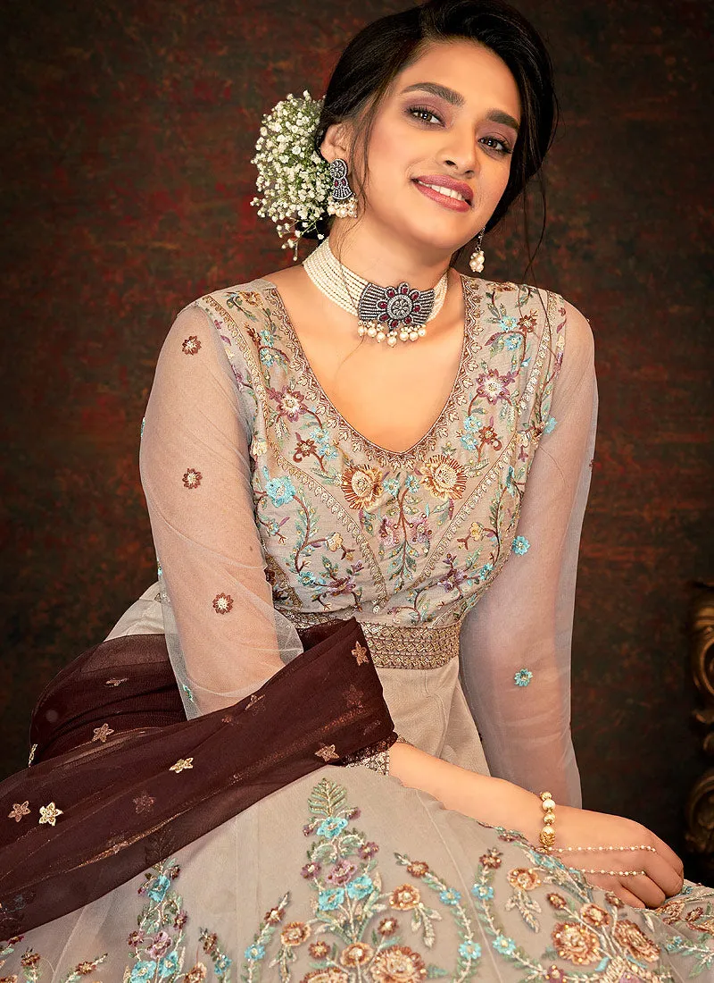 Chocolate Brown Multi Embroidered Wedding Anarkali Suit